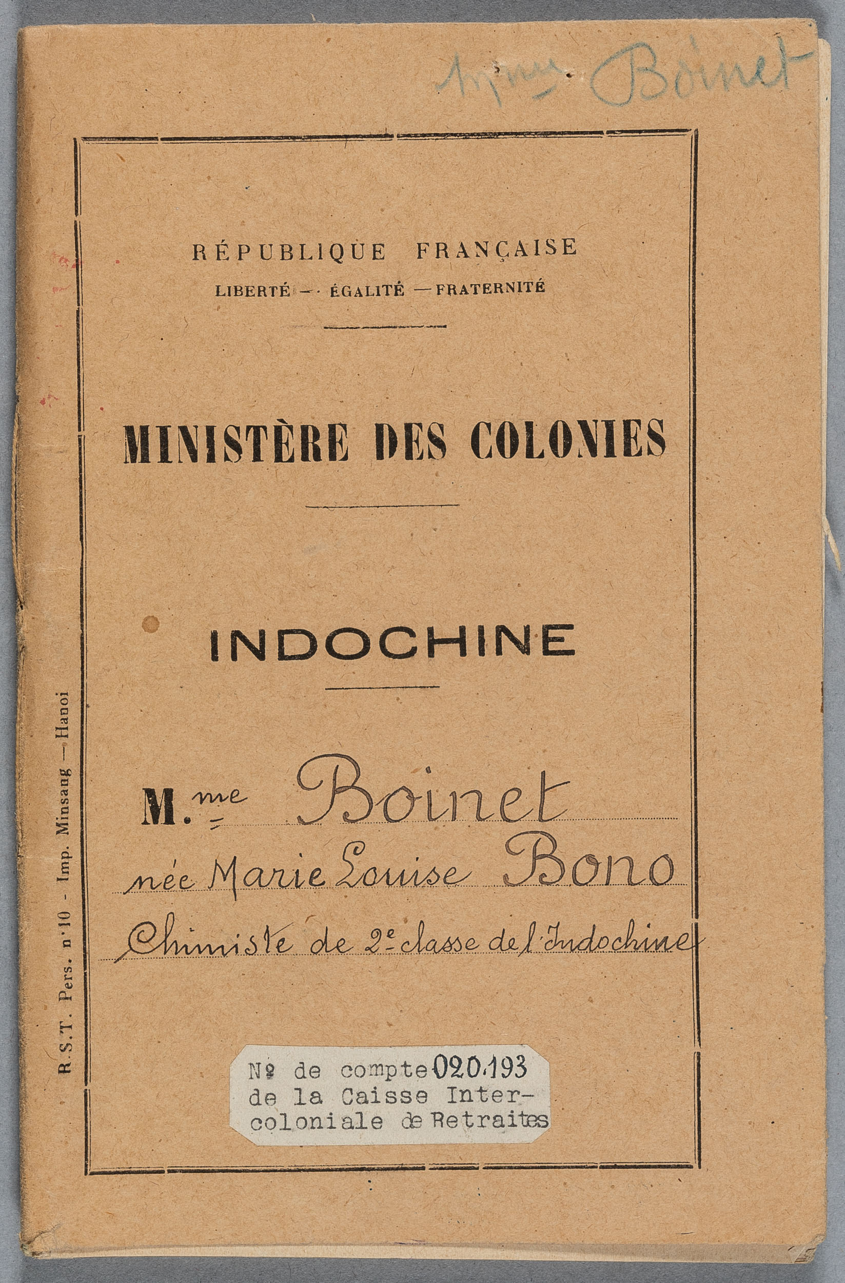 livret de Marie Bono : EE II 3951