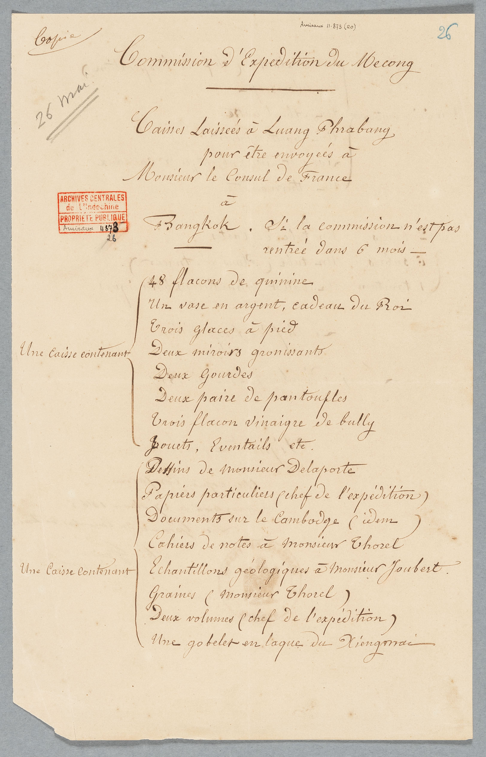 Exploration du Mékong, lettres et rapports de M. Doudart de Lagrée à l’Amiral gouverneur, mai 1867 et janvier 1868