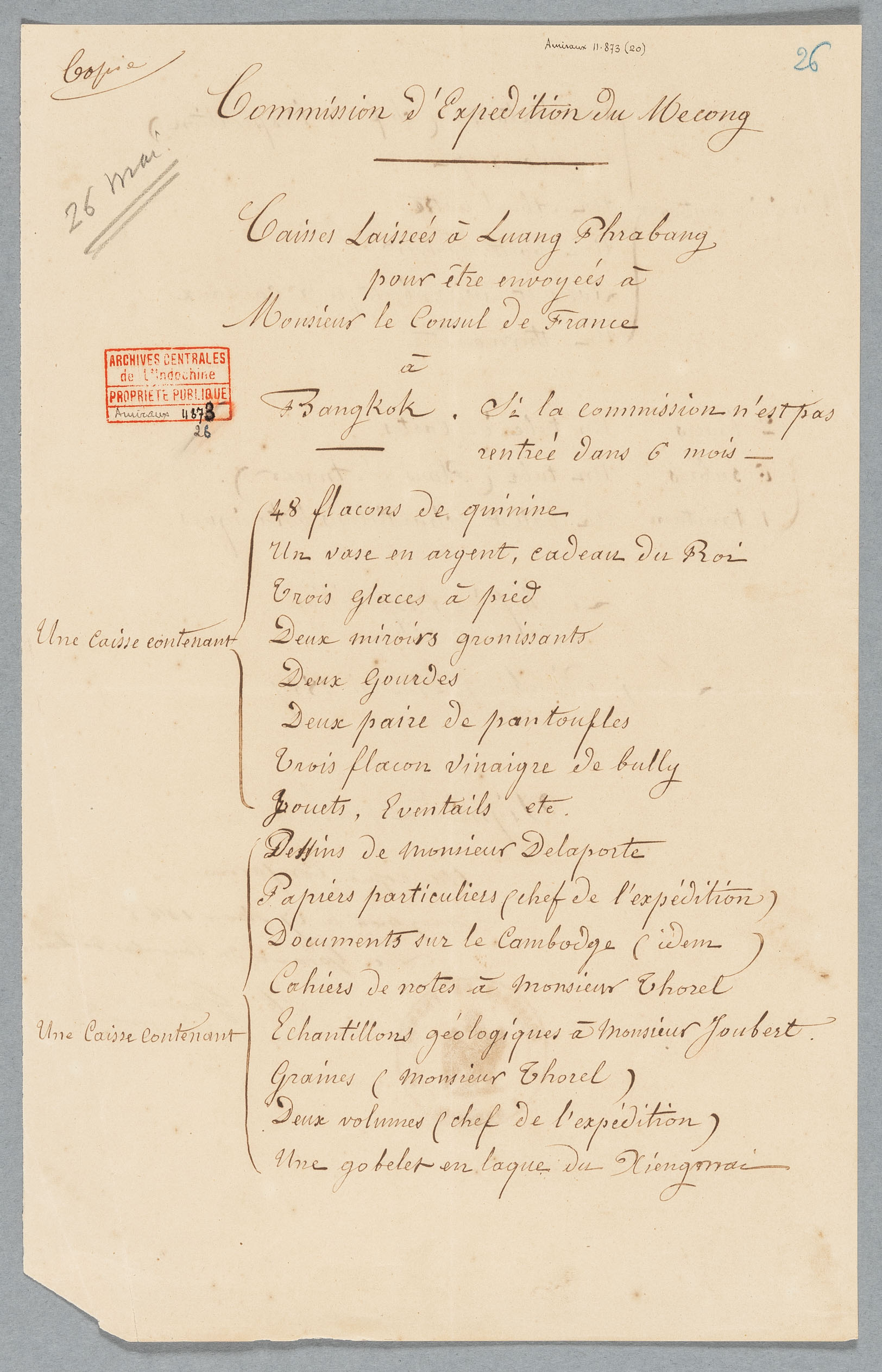 Exploration du Mékong, lettres et rapports de M. Doudart de Lagrée à l’Amiral gouverneur, mai 1867 et janvier 1868