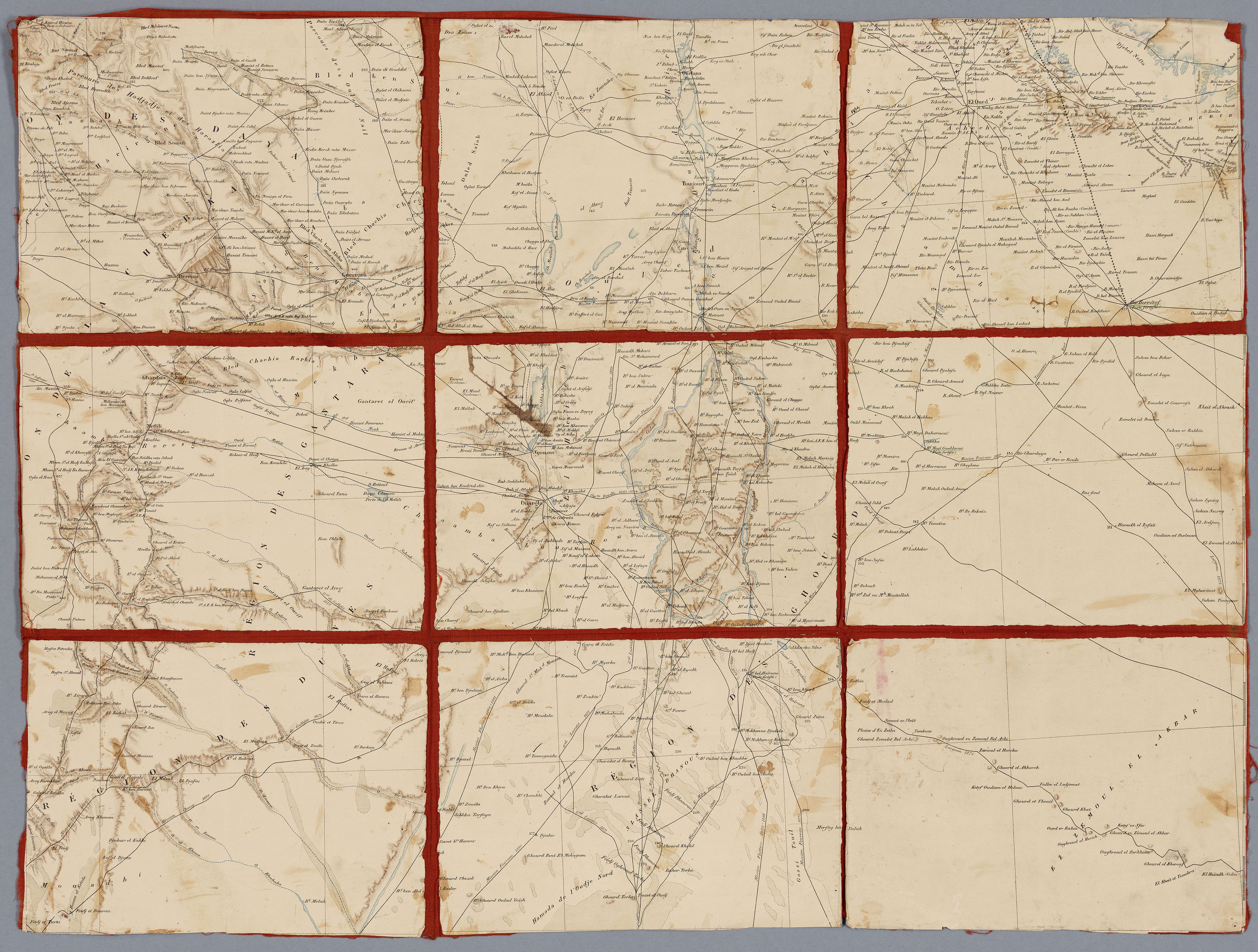Carte des environs de Ouargla dans les Territoires du Sud*, en Algérie, ayant appartenu à Isabelle Eberhardt 