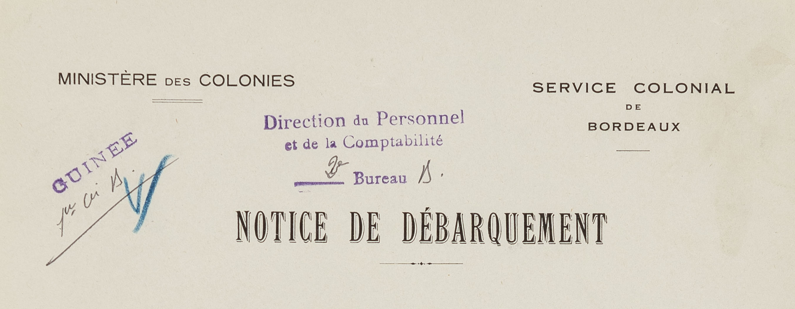 Exemples de notice et bulletins conservés dans le dossier personnel de DIETLIN René, administrateur adjoint des colonies