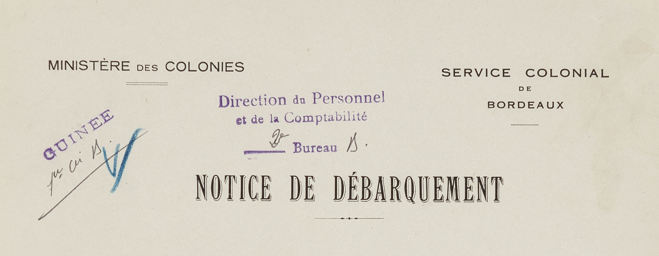 Exemples de notice et bulletins conservés dans le dossier personnel de DIETLIN René, administrateur adjoint des colonies