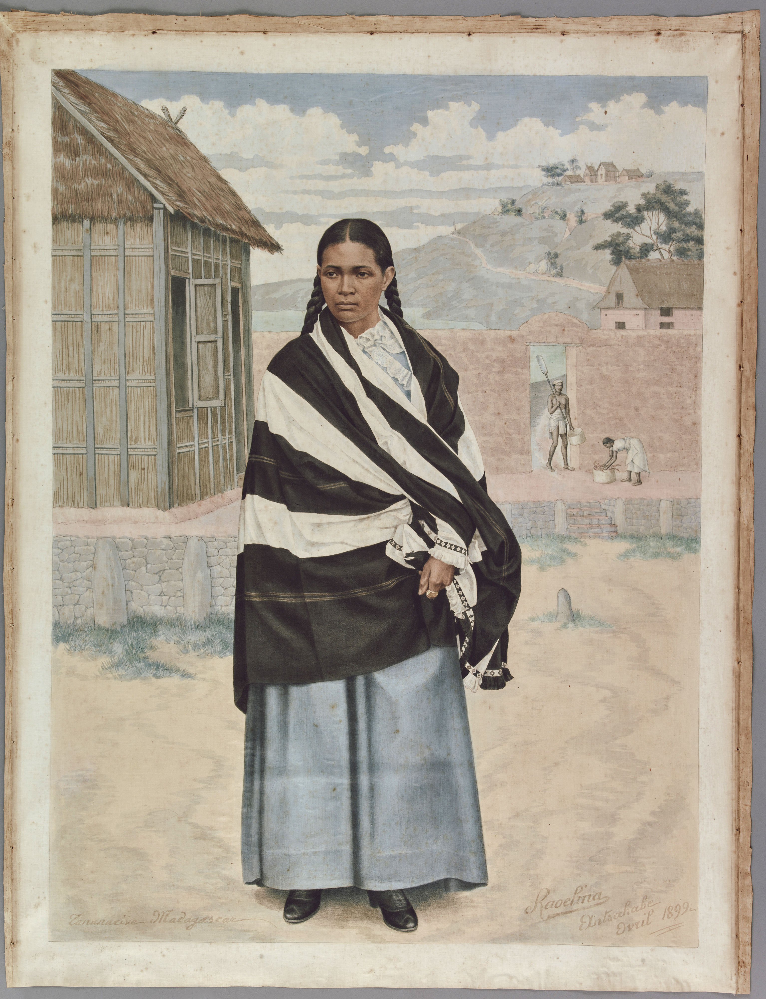 Portrait d’une femme noble malgache (merina), Louis Raoelina, 1899, gouache sur coton