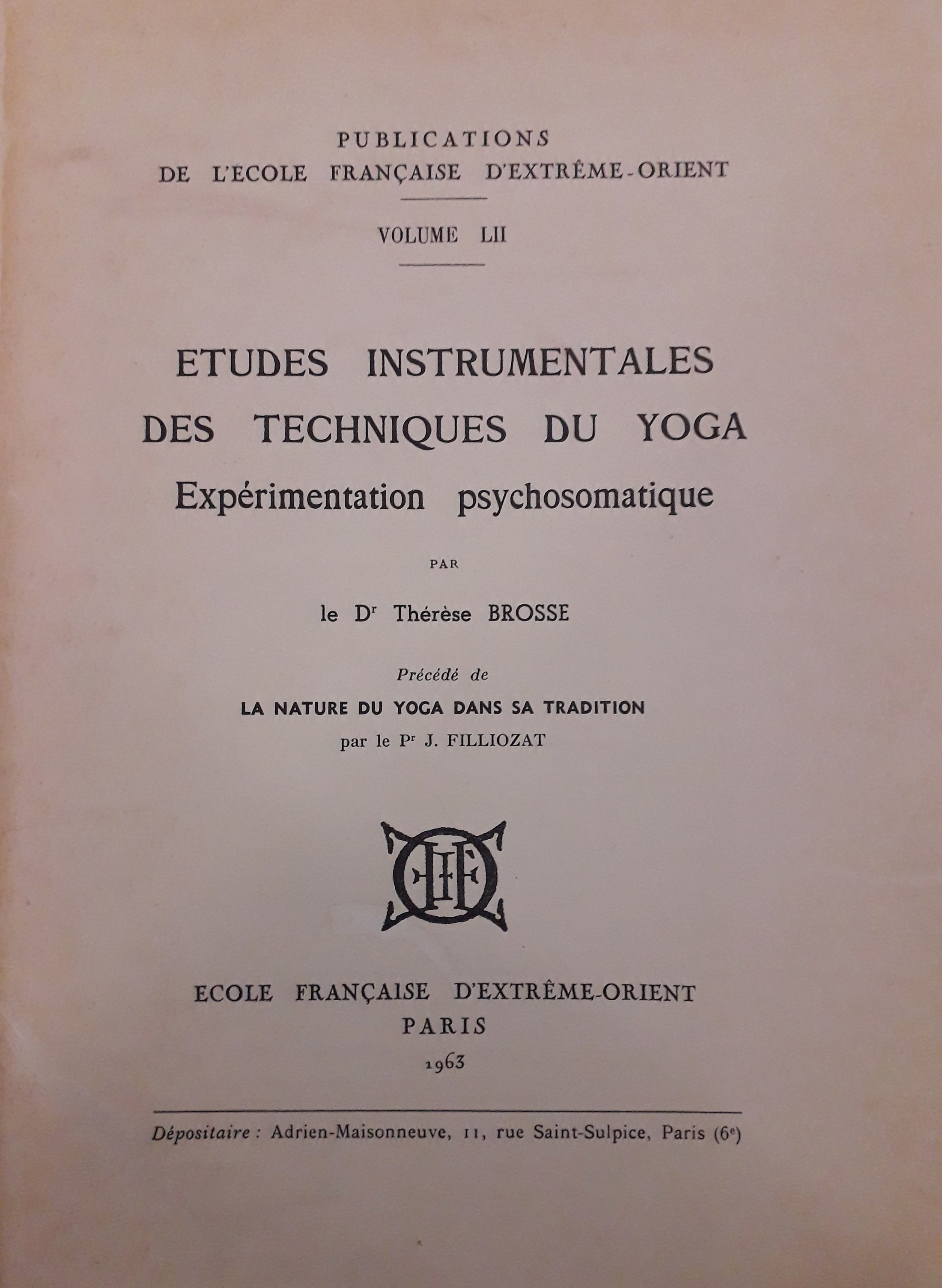 Etudes instrumentales des techniques du yoga. BIB AOM 13983