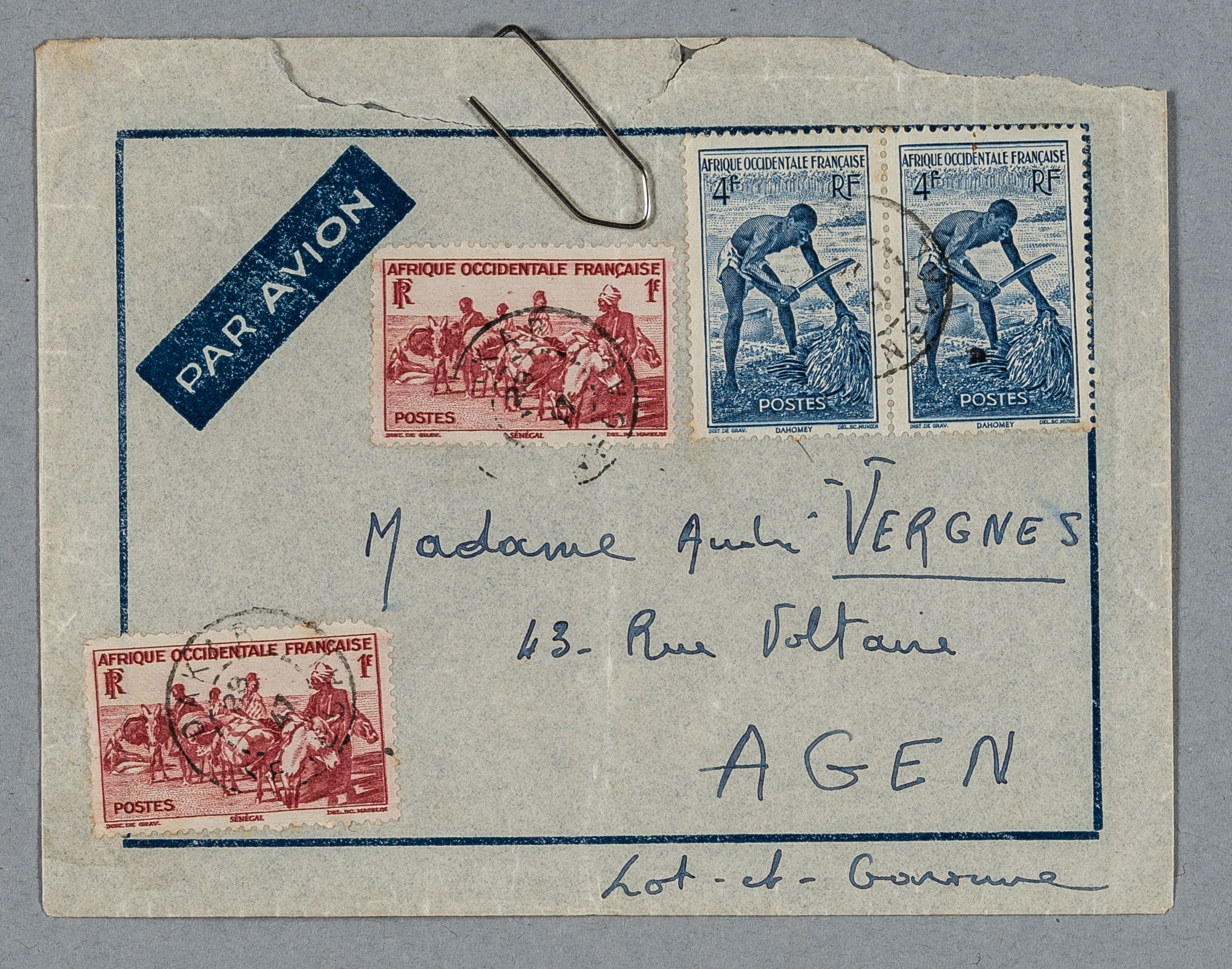 Lettre de Jean-André à Brigitte, à bord du Pasteur en rade de Dakar, 28/12/1947 - 263APOM 1 Lettre1_002 et Lettre1_003